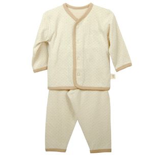 【棉棵织造】有机棉婴儿服内衣双层提花杏领对开襟内衣套装 j002